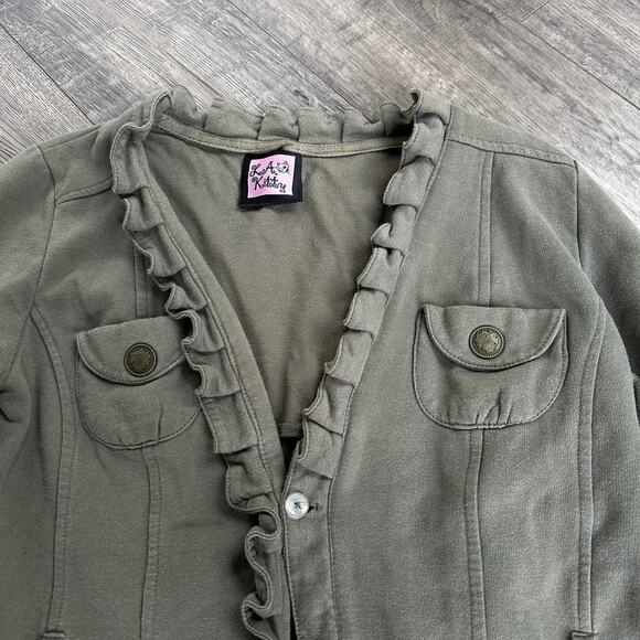 Vintage Y2K LA Kitty Ruffled Mini Blazer Cotton Green Jacket - Picture 6 of 8